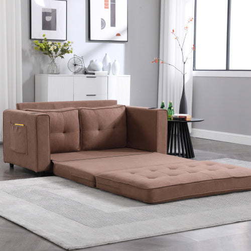 VIDEO Provided 3-in-1 Upholstered Futon Sofa Convertible Floor Sofa Bed,Foldable Tufted Loveseat With Pull Out Sleeper Couch Bed