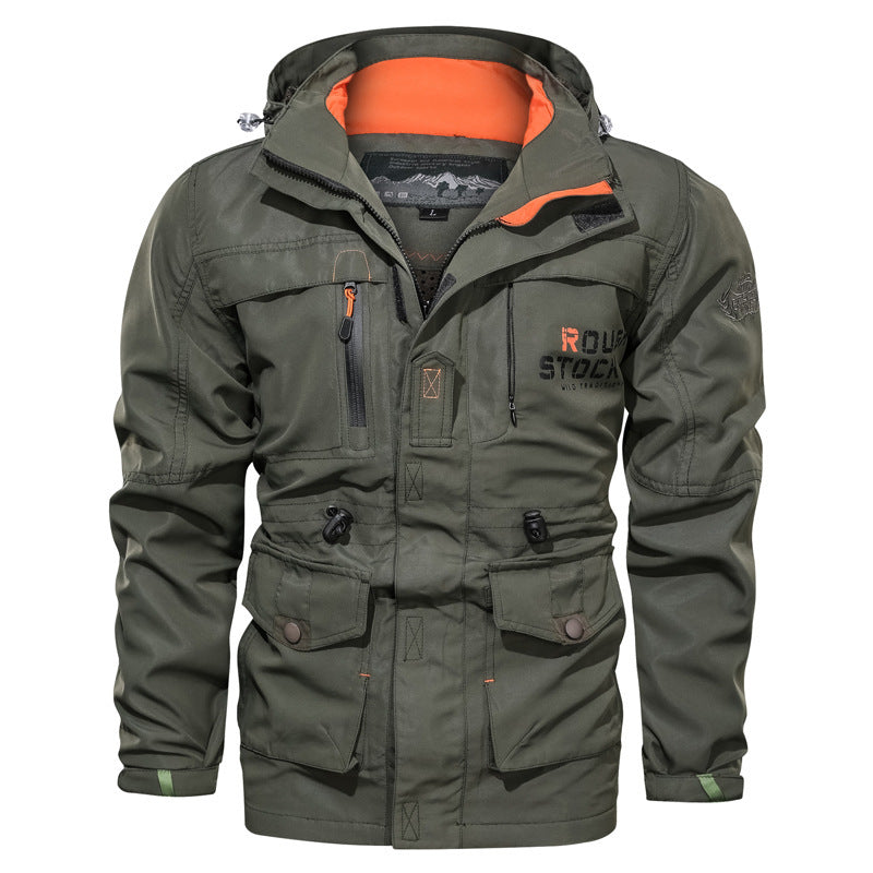 Cross-border  jacket men's mid-length casual outdoor hooded plus size jacket men's jacket spring and autumn