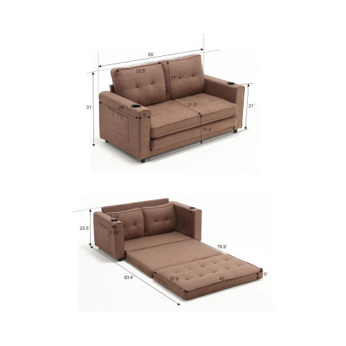 VIDEO Provided 3-in-1 Upholstered Futon Sofa Convertible Floor Sofa Bed,Foldable Tufted Loveseat With Pull Out Sleeper Couch Bed