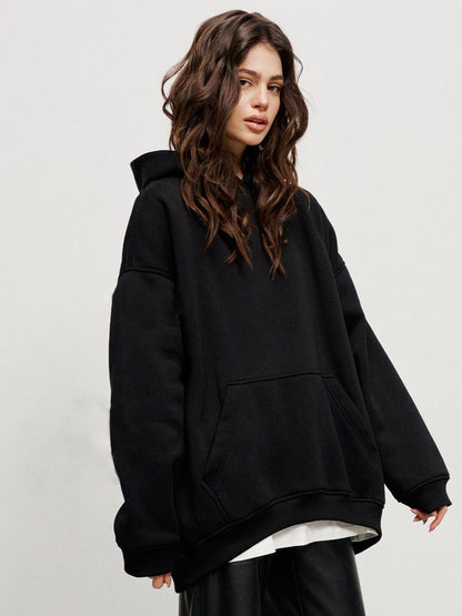 Street Boyfriend Style Polar Fleece Loose Pockets Hooded Sweater