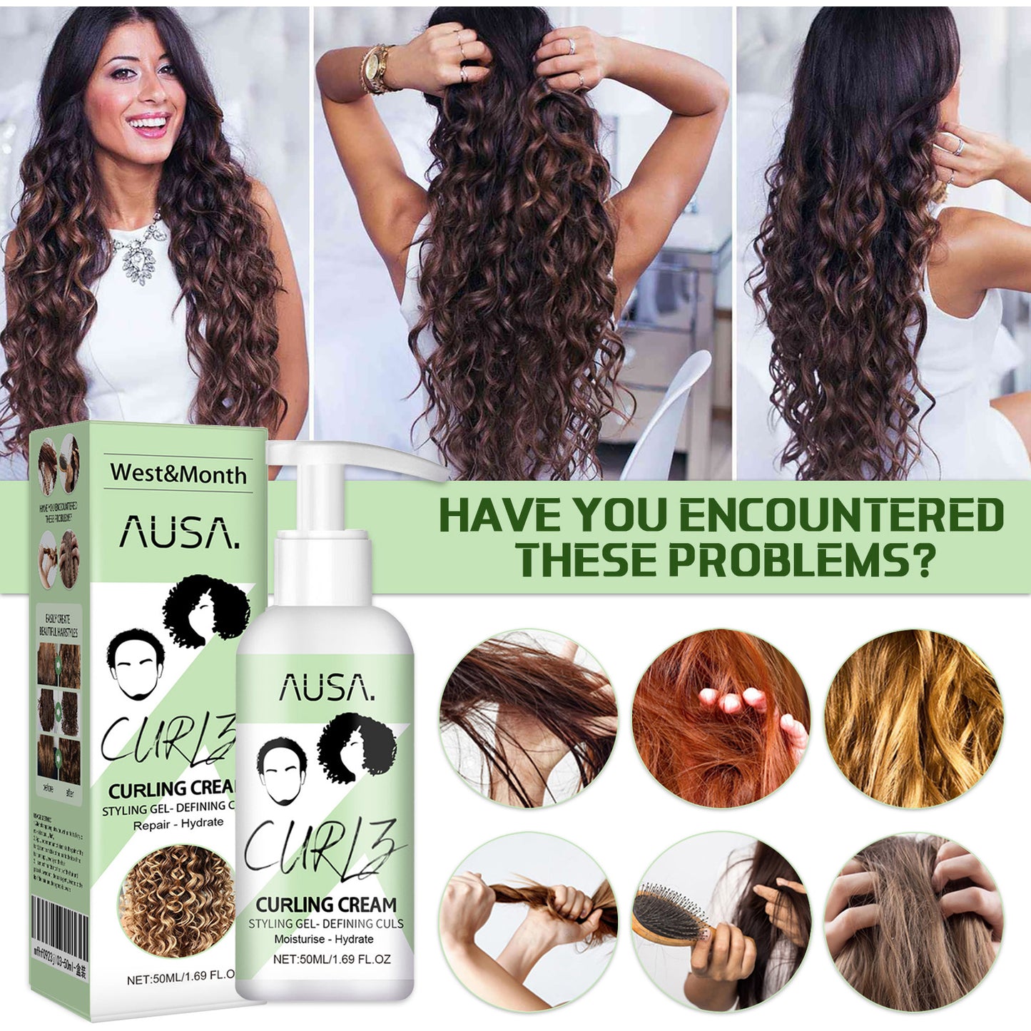 West&Month Curl Bouncer Moisturizing Curl Defining Volume Bouncing Strengthening Hair Smoothing Frizz Conditioning