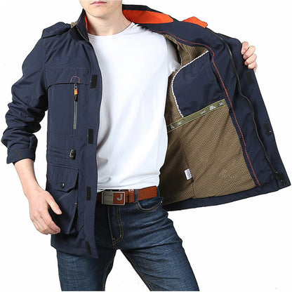 Cross-border  jacket men's mid-length casual outdoor hooded plus size jacket men's jacket spring and autumn